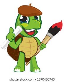 turtle painter mascot cartoon in vector