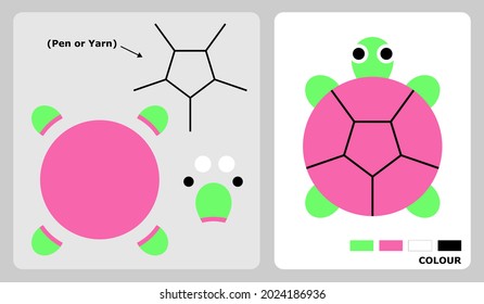 turtle pattern for kids crafts or paper crafts. Vector illustration of gold turtle puzzle. cut and glue patterns for children's crafts.