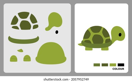 turtle pattern for kids crafts or paper crafts. Vector illustration of gold turtle puzzle. cut and glue patterns for children's crafts.