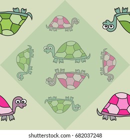 turtle, pattern for kids, red and green, Cartoon vector arts.