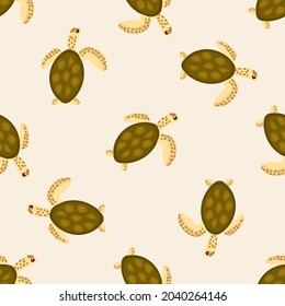 Turtle pattern on a beige background for use in the design of textiles or packaging