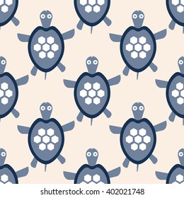 Turtle pattern, seamless nautical pattern with blue turtles, vector illustration