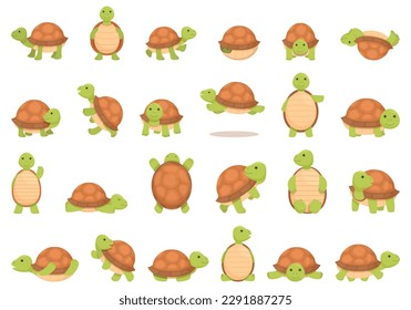 Los iconos de las mascotas de tortuga establecen el vector de la caricatura. Cubierta de reptil. Fauna