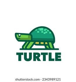 Diseño del logotipo verde del píxel de tortuga