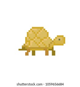 Turtle pixel icon. Pixel art. Old school computer graphic. 8 bit video game. Game assets 8-bit sprite.