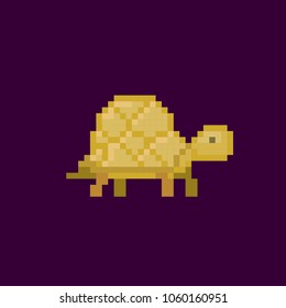 Turtle pixel icon. Pixel art. Old school computer graphic. 8 bit video game. Game assets 8-bit sprite.