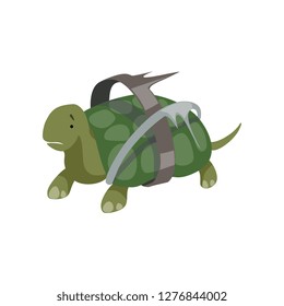 Turtle in plastic waste, global environmental problem, ecological disaster vector Illustration on a white background