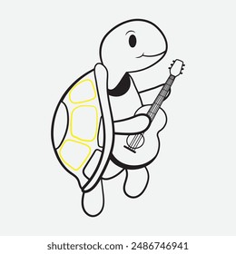 Turtle Playing Guitar White screen Background