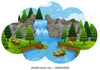 Turtle playing in water illustration