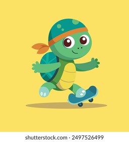 turtle plays skateboard mascot vector