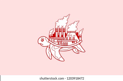 Turtle with a polluted factory on its back illustration