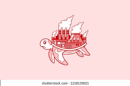 Turtle with a polluted factory on its back illustration