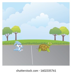 Turtle And Rabbit Race In Jungle