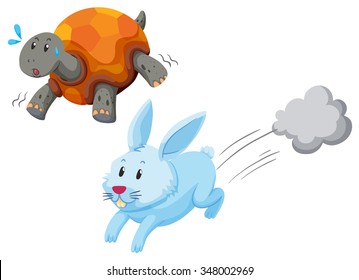 Turtle And Rabbit Racing Illustration