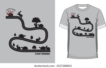 Turtle And Rabbit Running Game T Shirt Design - Gaming T-Shirt Design

