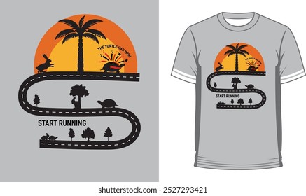 Turtle And Rabbit Running Game T Shirt Design - Gaming T-Shirt Design

