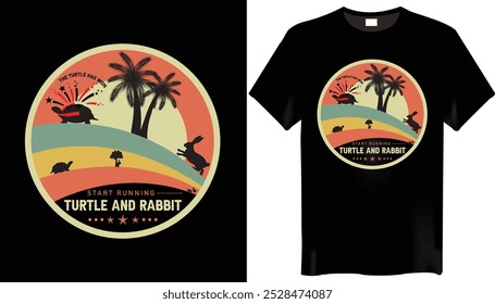 Turtle And Rabbit Running Game T Shirt Design - Gaming T-Shirt Design

