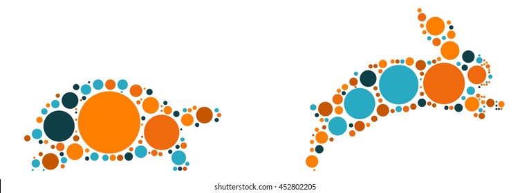 Turtle Rabbit shape vector design by color point