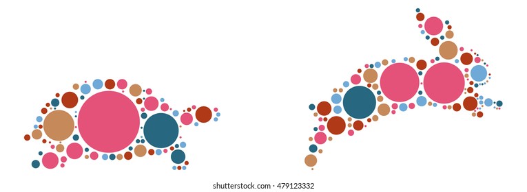Turtle Rabbit shape vector design by color point