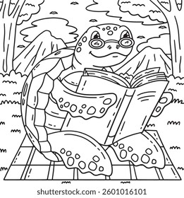 Turtle Reading a Book Coloring Page for Kids 