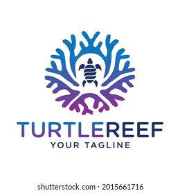 Turtle And Reef Logo Illustration Vector.