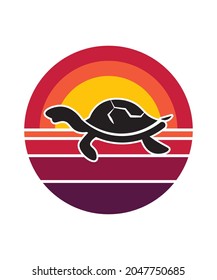 Turtle Retro Sunset Design template. Vector design template for logo, badges, t-shirt, POD and book cover. Isolated white background.