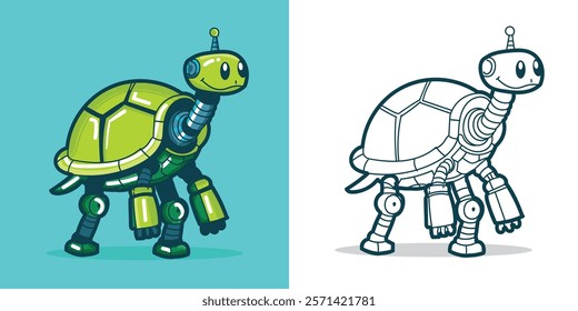 a Turtle robot illustration for coloring book or design element