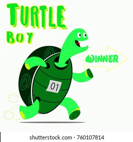 Turtle Run Race. Vector Cartoon Illustration