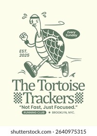 Turtle running club logo illustration, cartoon mascot illustration, retro mascot template, Tortoise illustration