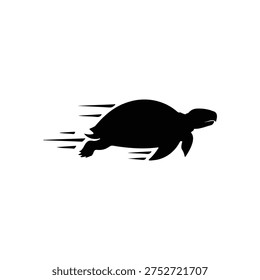Turtle running silhouette icon vector flat design.