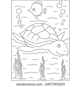 turtle sea animal coloring book page for kids or grown adults creative coloring mindful relaxation activity