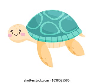 Turtle as Sea Animal Floating Underwater Vector Illustration