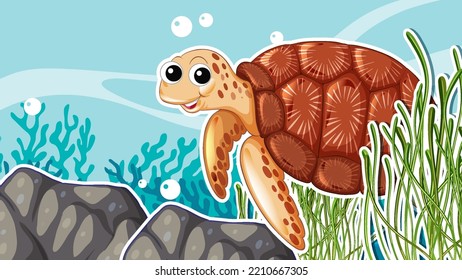 Turtle in the sea background illustration