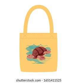 Turtle in sea mokup. Eco bag. Green Isolated illustration white background. Eco design vector illustration. Nature, ecology.