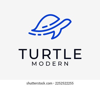 Turtle Sea Tortoise Animal Simple Line Art Linear Modern Motion Digital Solution Vector Logo Design