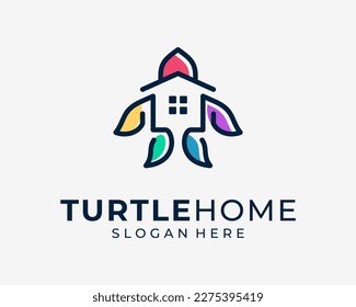 Turtle Sea Tortoise Ocean Home House Roof Building Cartoon Colorful Simple Modern Vector Logo Design