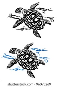 Turtle in sea water in cartoon style for tattoo or environment design, such  a logo. Jpeg version also available in gallery.