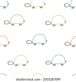 Turtle seamless pattern cute cartoon animal background for kids Hand drawn design in cartoon style. Use for fabric, textile, print, wallpaper, vector illustration.