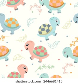 turtle seamless pattern in flat vector