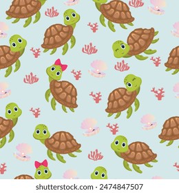 turtle seamless pattern in flat vector
