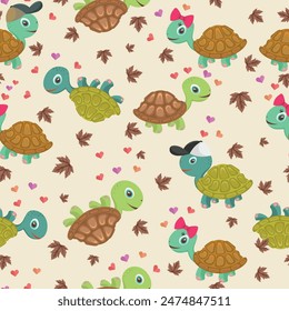 turtle seamless pattern in flat vector
