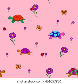 Turtle. Seamless pattern. Vector image.