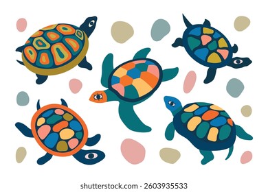 Turtle set. Cute colorful turtles. Vector summer sea illustration
