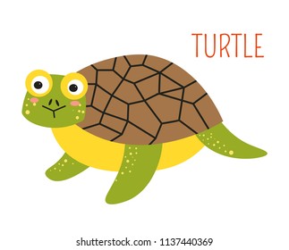 Turtle with shell cartoon childish book character
