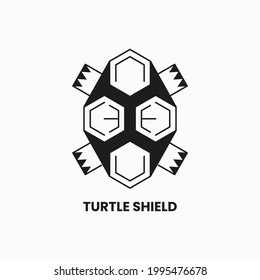 Turtle Shield Logo Concept. Tortoise. Black and Grey. Monogram. Flat Logotype. Logo, Icon, Symbol, Mascot and Sign