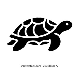 Turtle silhouette, black and white image, simple animal logo, icon isolated on white background
