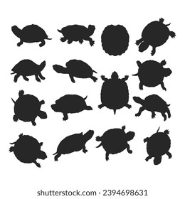 Turtle silhouette illustration, Turtle vector collection, Swimming, Hiding, Walking