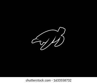 Turtle Silhouette on Black Background. Isolated Vector Animal Template for Logo Company, Icon, Symbol etc
