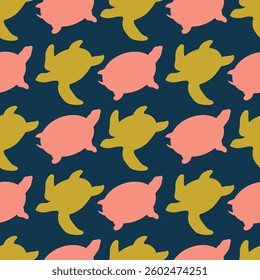 Turtle silhouette seamless pattern. Vector illustration for fabric, background, packaging, wrapping paper, bed linen