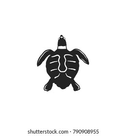 turtle silhouette shape. Wild animal black icon. Stock vector illustration. Vintage hand drawn style. Retro desgign.